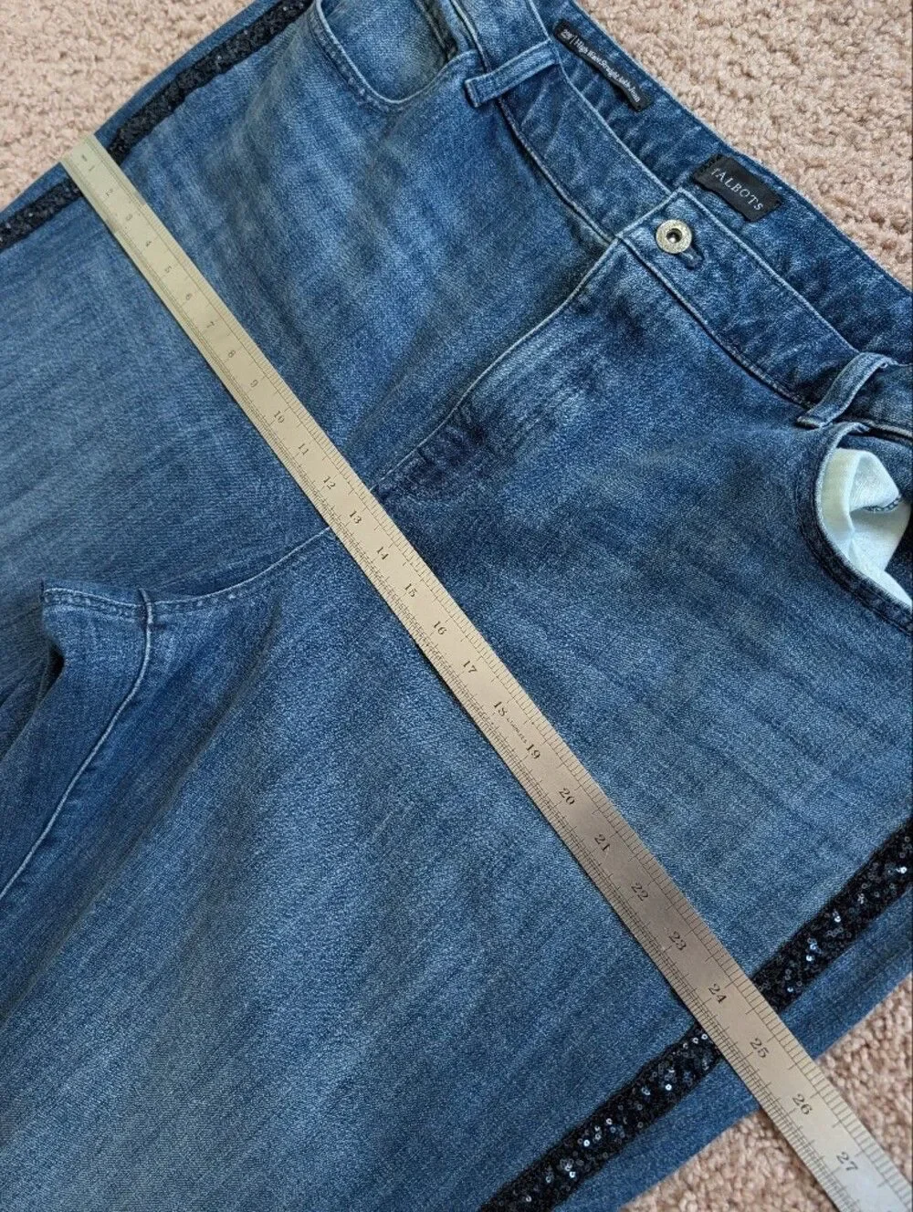 Talbots Womens Stardust Wash Blue Sequin Stripe Straight Leg Jeans Size 22W